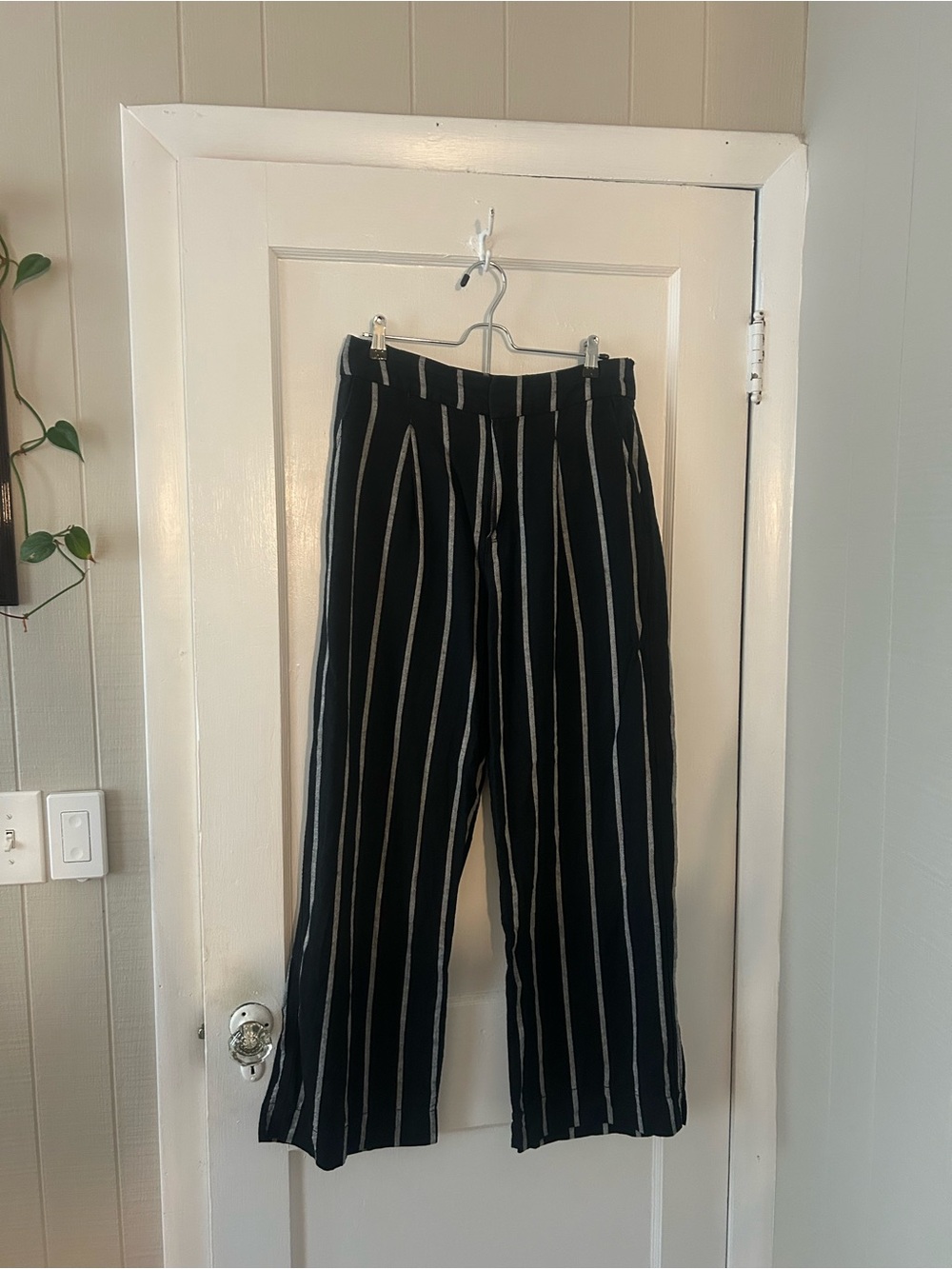 GAP Black Linen Cotton Blend Trousers, Black and Grey stripe